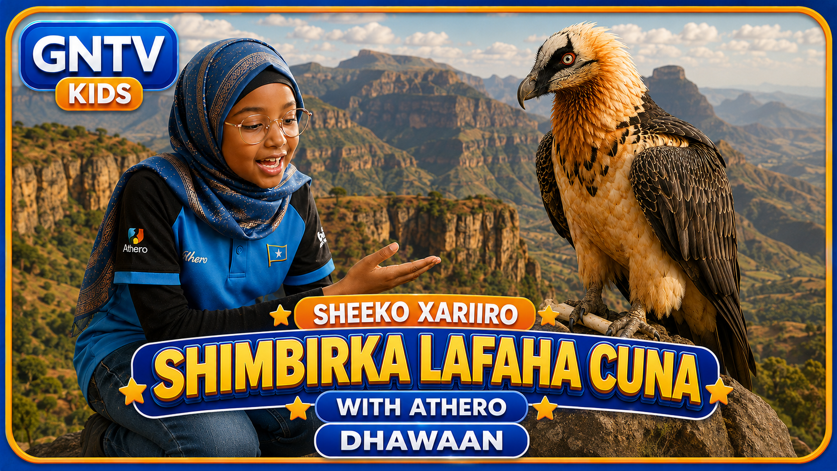 Athero watching a bearded vulture perched on a rock above Ethiopian highlands